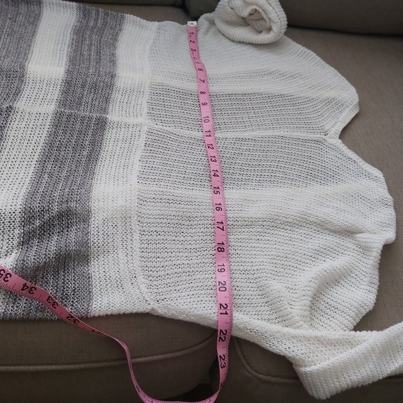 wild pearls cream gray stripes knit open cardigan long line 100% cotton - Picture 14 of 14